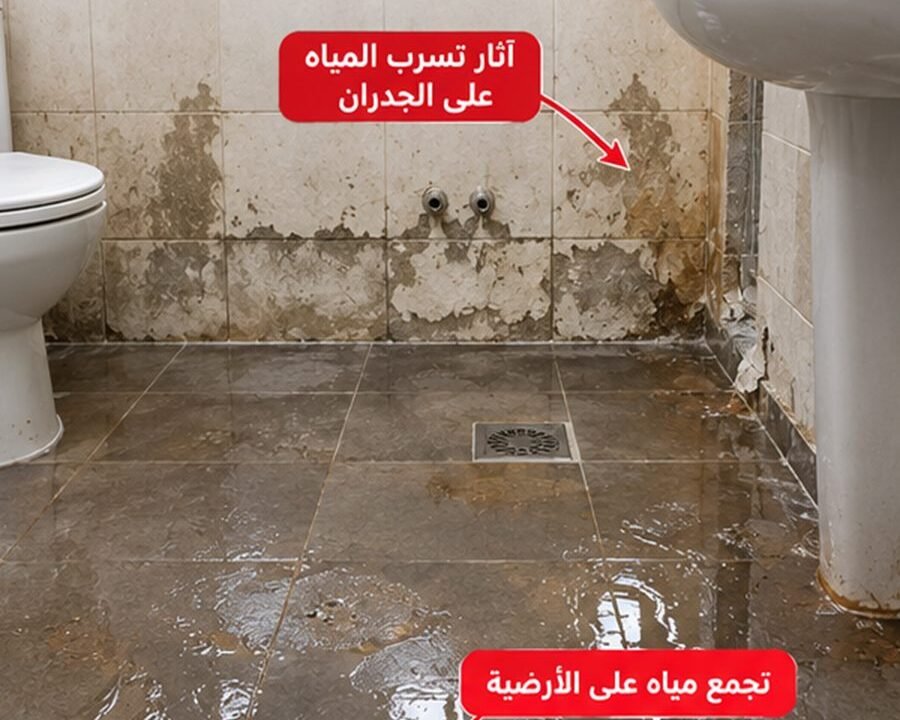 حمام قبل معالجة التسرب والعزل