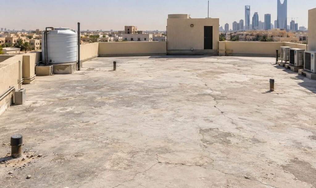 سطح مبنى قبل تنفيذ أعمال العزل